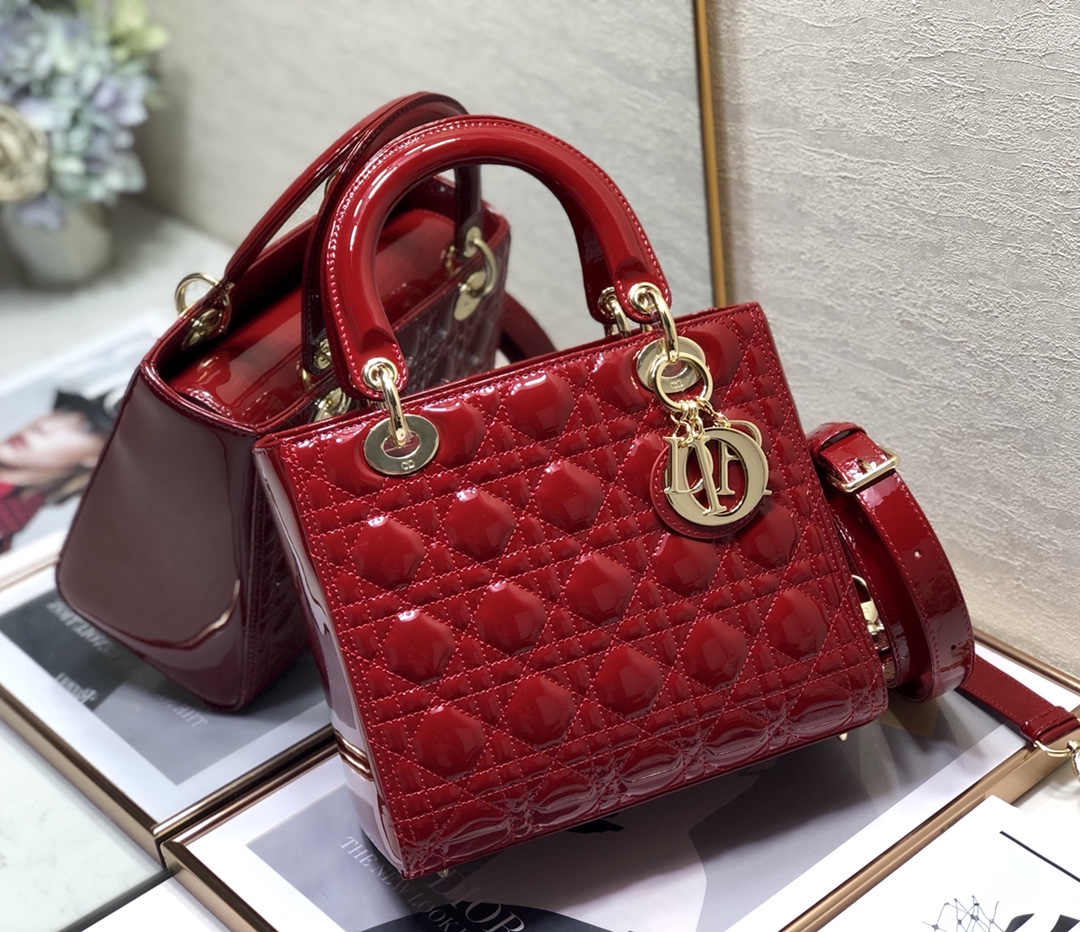 Medium Lady Dior Bag Red Patent Cannage Calfskin